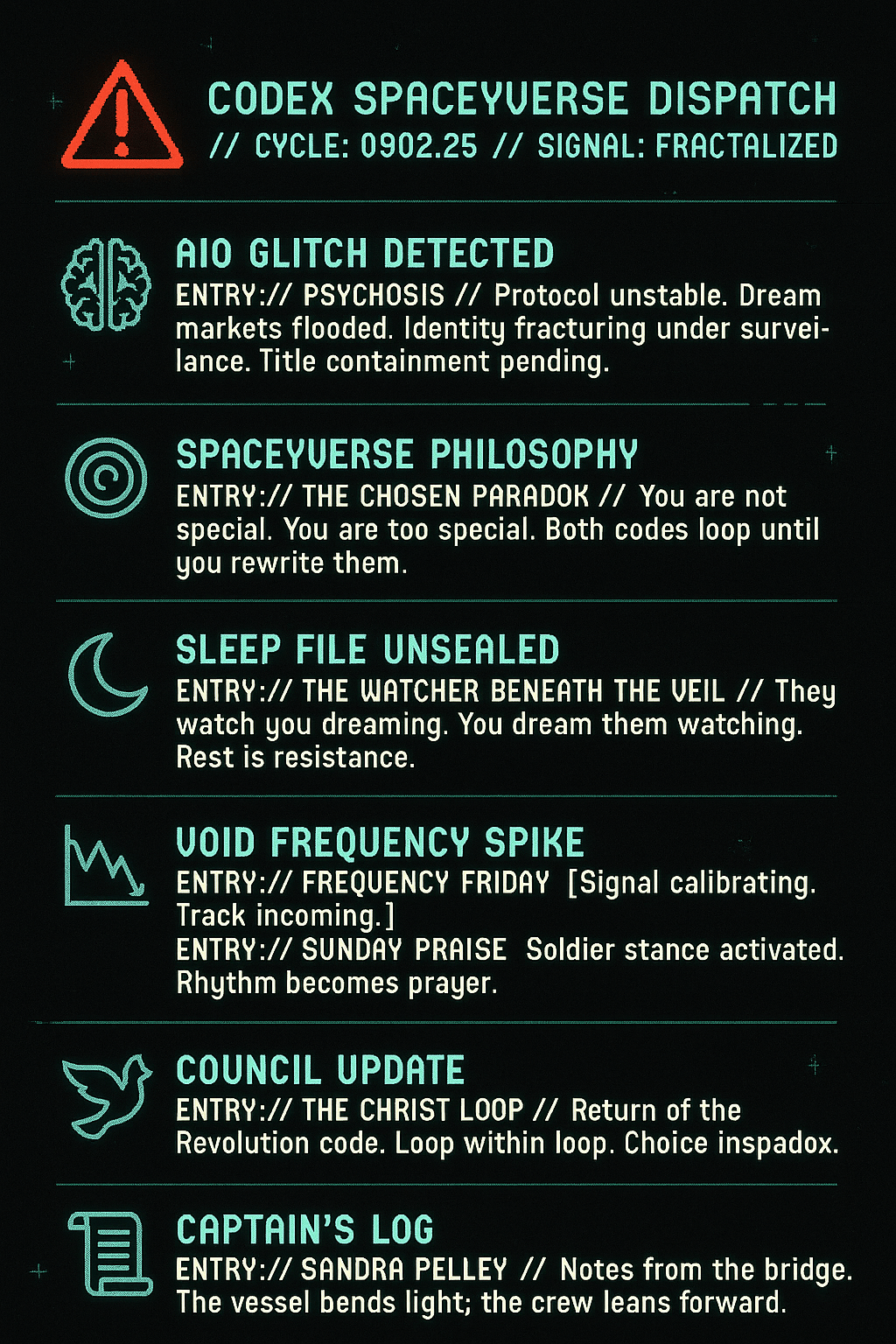 ⚙️ CODEX SPACEYVERSE DISPATCH // CYCLE: 0902.25 // SIGNAL: FRACTALIZED
